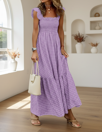 Quinira - Abito Lungo Estivo Donna Quadretti Fresco Moderno