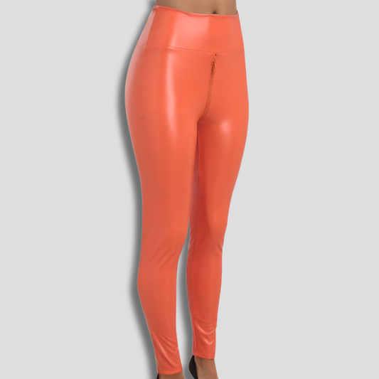 Idalia - Leggings lucidi eleganti da donna con zip