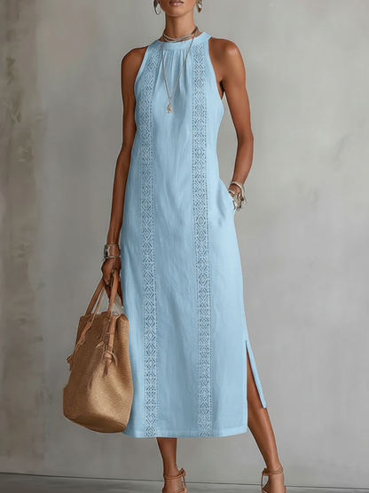 Quinella - Abito Midi Estivo Donna Collo Mao Naturale Fresco