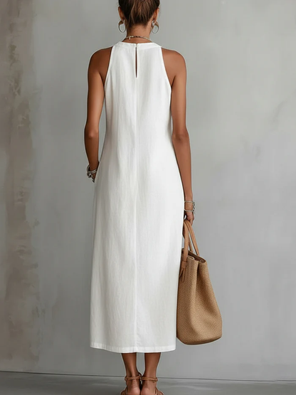 Quinella - Abito Midi Estivo Donna Collo Mao Naturale Fresco