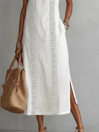 Quinella - Abito Midi Estivo Donna Collo Mao Naturale Fresco