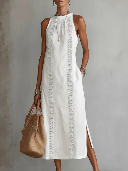 Quinella - Abito Midi Estivo Donna Collo Mao Naturale Fresco