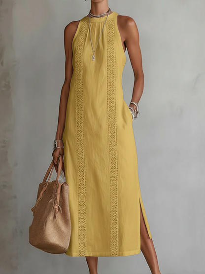 Quinella - Abito Midi Estivo Donna Collo Mao Naturale Fresco