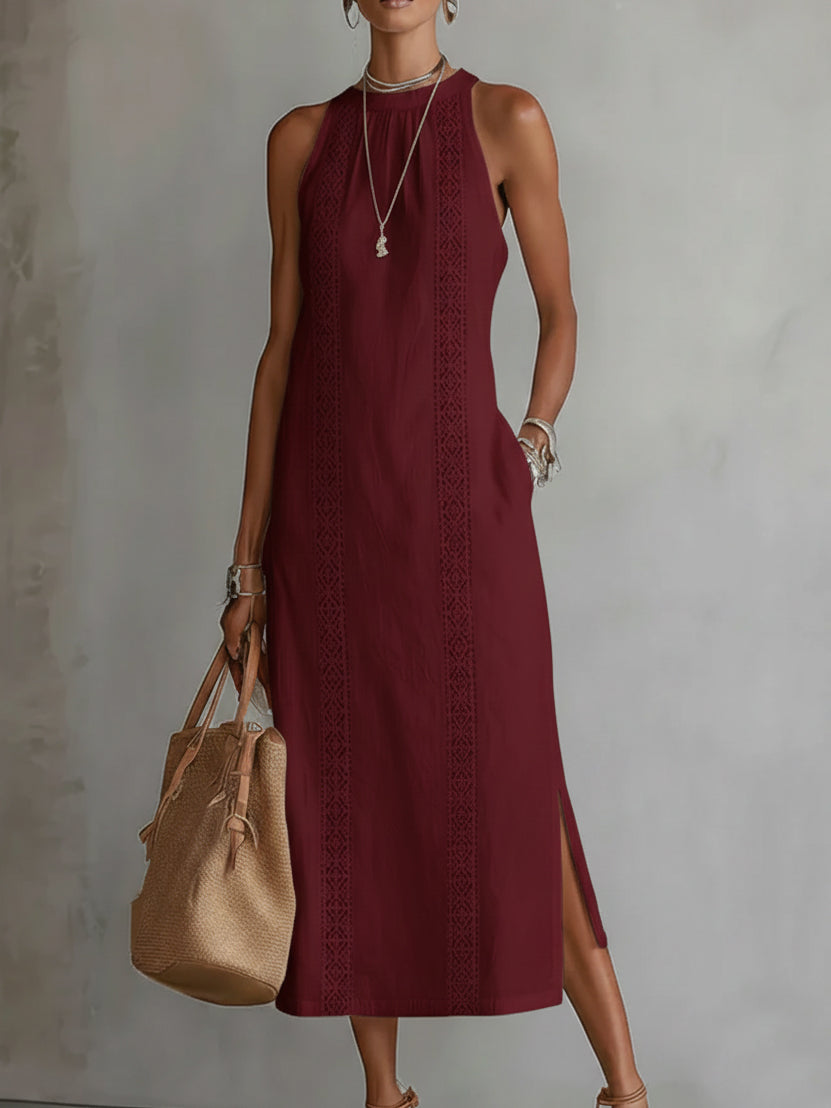 Quinella - Abito Midi Estivo Donna Collo Mao Naturale Fresco