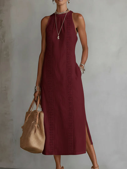 Quinella - Abito Midi Estivo Donna Collo Mao Naturale Fresco