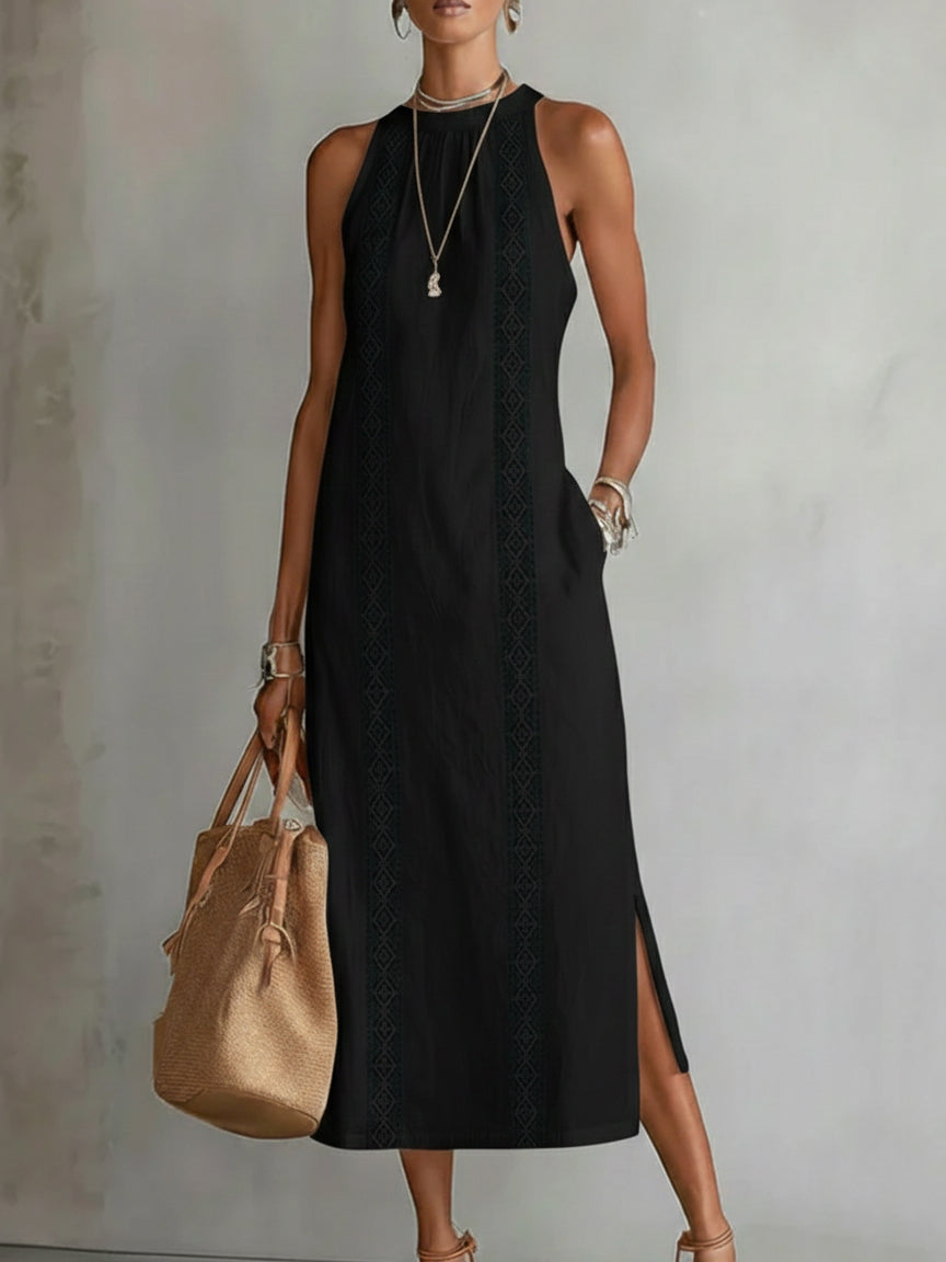 Quinella - Abito Midi Estivo Donna Collo Mao Naturale Fresco