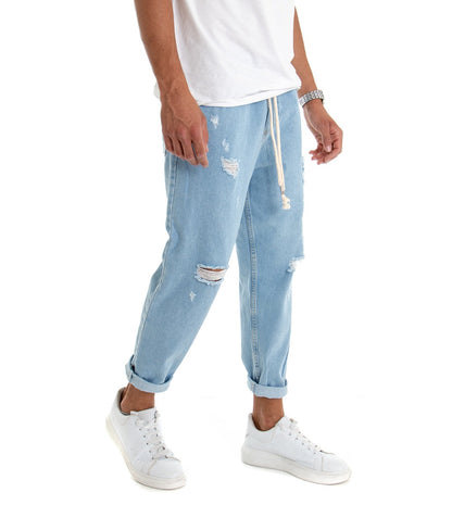 Kjell - Pantaloni Uomo Jeans Loose Fit Strappi Chiaro