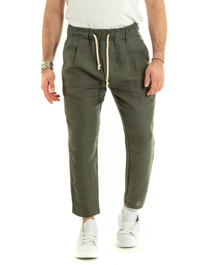 Rosarino - Pantaloni Jogger Uomo Verde Elastico Sartoriale