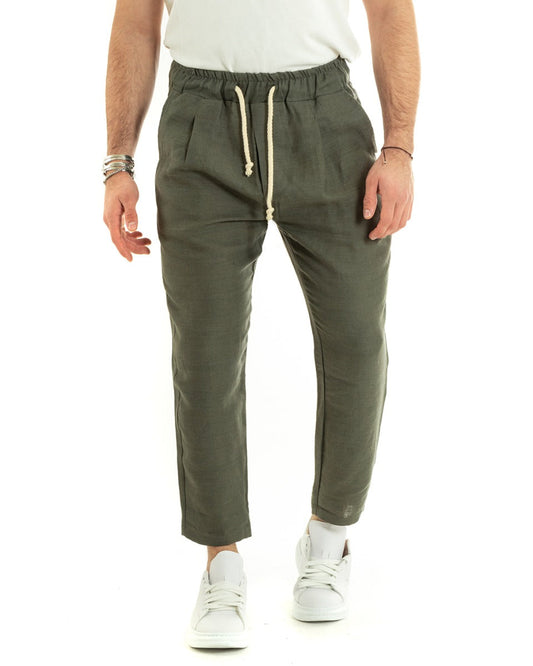 Rosarino - Pantaloni Jogger Uomo Verde Elastico Sartoriale