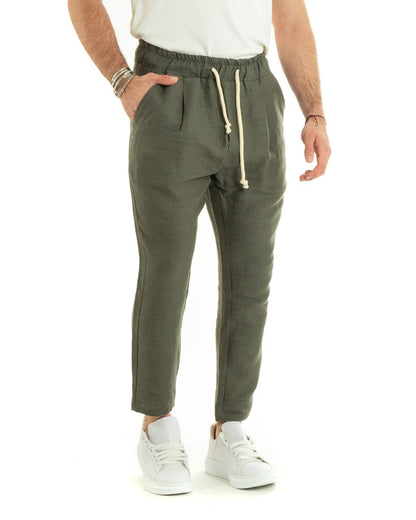 Rosarino - Pantaloni Jogger Uomo Verde Elastico Sartoriale