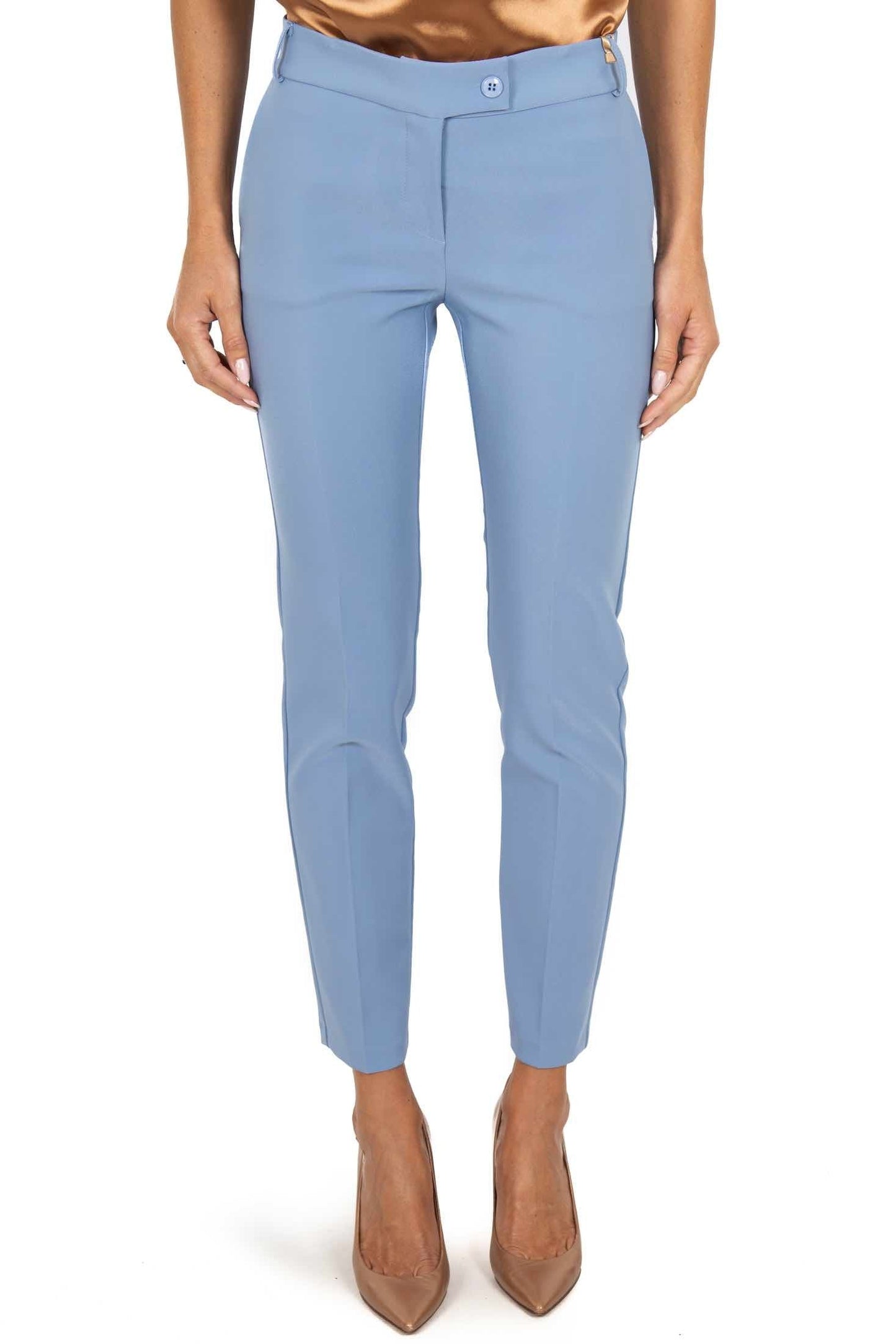 Ksenia - Pantalone Sigaretta Donna Azzurro Elegante