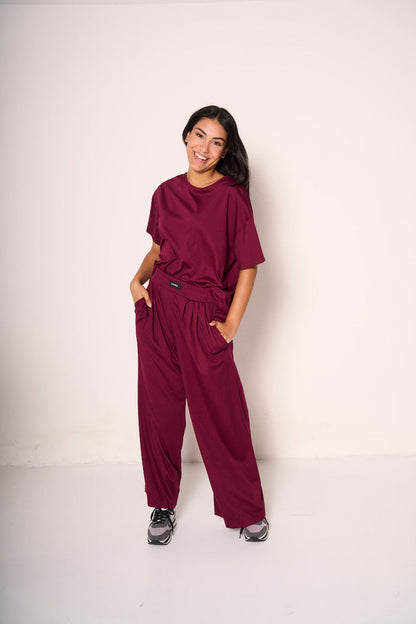Quintisa - Pantaloni Ampi Donna Bordeaux Eleganti Moderni
