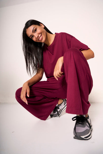 Quintisa - Pantaloni Ampi Donna Bordeaux Eleganti Moderni