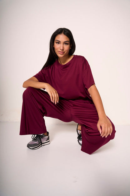 Quintisa - Pantaloni Ampi Donna Bordeaux Eleganti Moderni