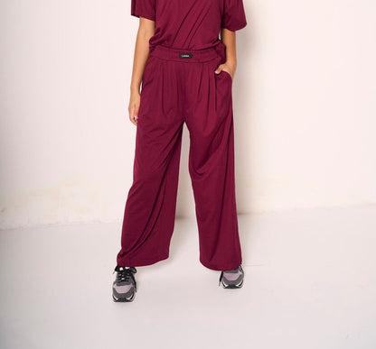 Quintisa - Pantaloni Ampi Donna Bordeaux Eleganti Moderni
