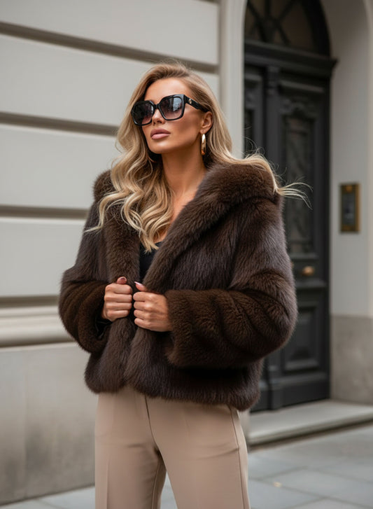 Oriana – Giacca Marrone Con Cappuccio E Tasche Laterali
