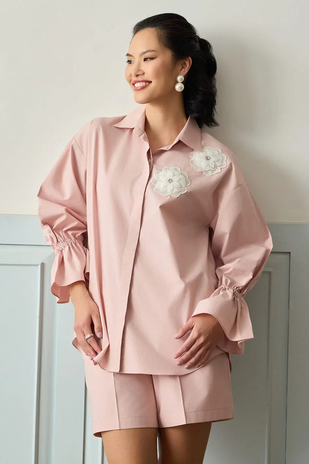 Paolisa - Camicia Donna Rosa Petalo Delicata Moderna