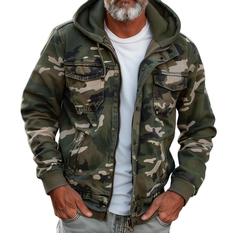 Ruggero - Giacca Cargo Uomo Camouflage Con Cappuccio