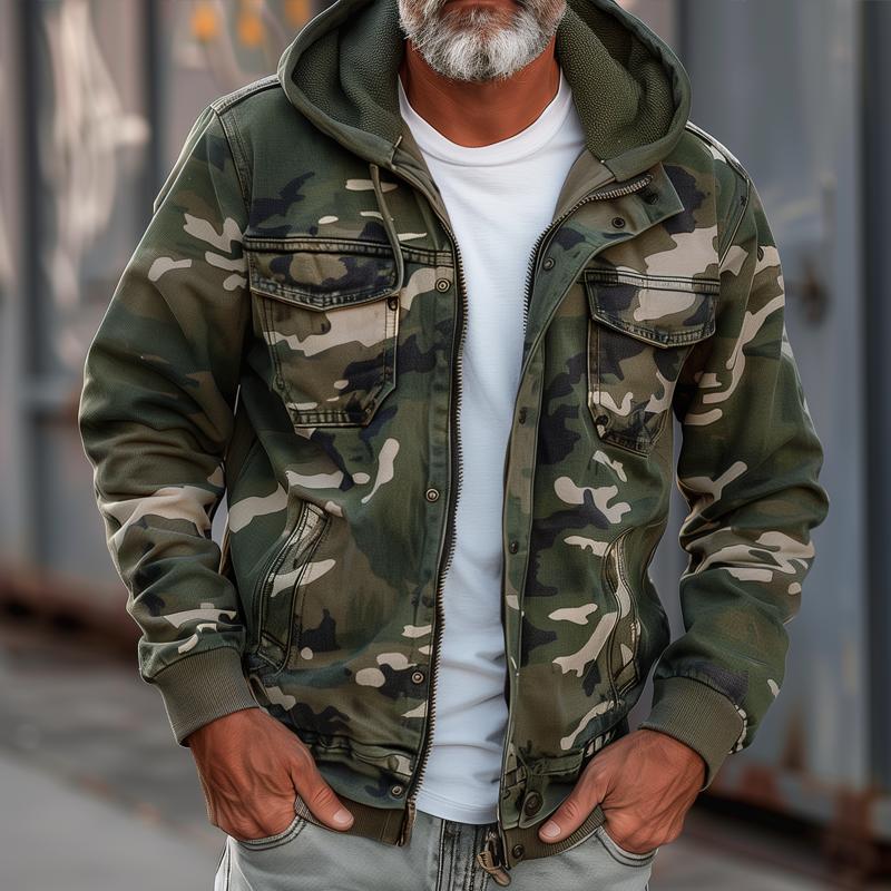 Ruggero - Giacca Cargo Uomo Camouflage Con Cappuccio