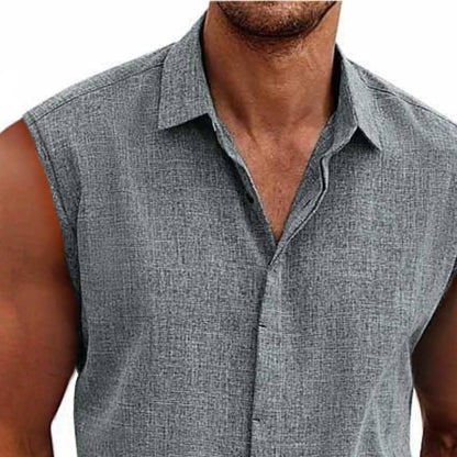 Helios - Camicia Senza Maniche Colletto Rever Uomo Estate