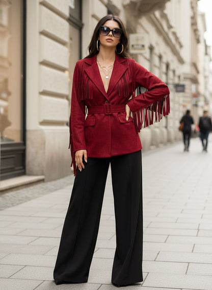 Juliette - Giacca Bordeaux in Camoscio con Frange
