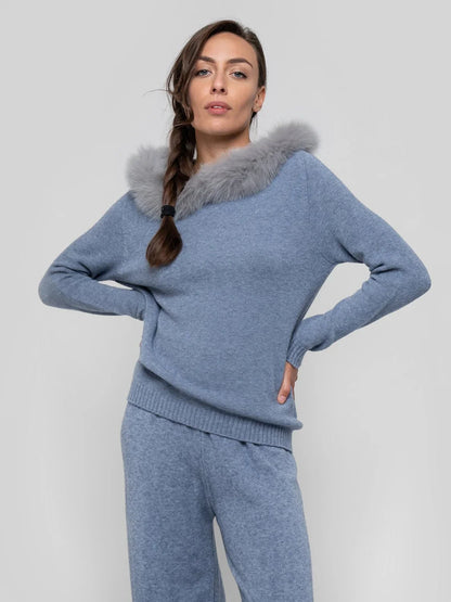 Rosolino - Completo ceruleo con cappuccio bordato elegante