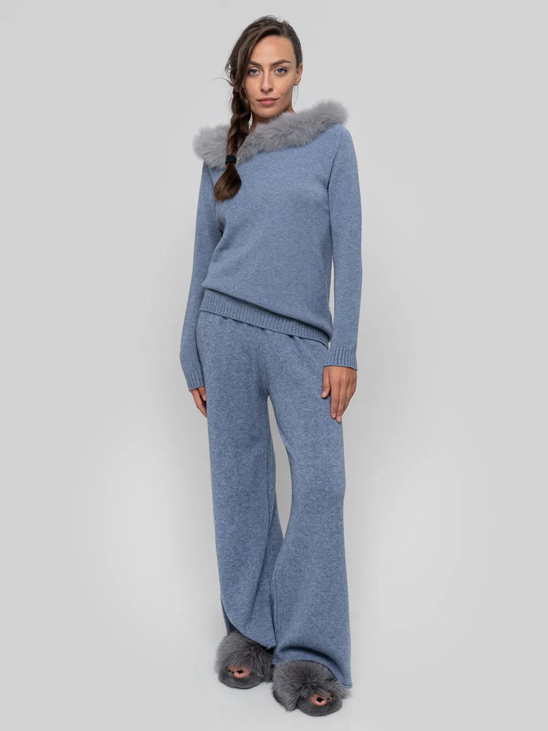 Rosolino - Completo ceruleo con cappuccio bordato elegante