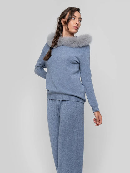 Rosolino - Completo ceruleo con cappuccio bordato elegante