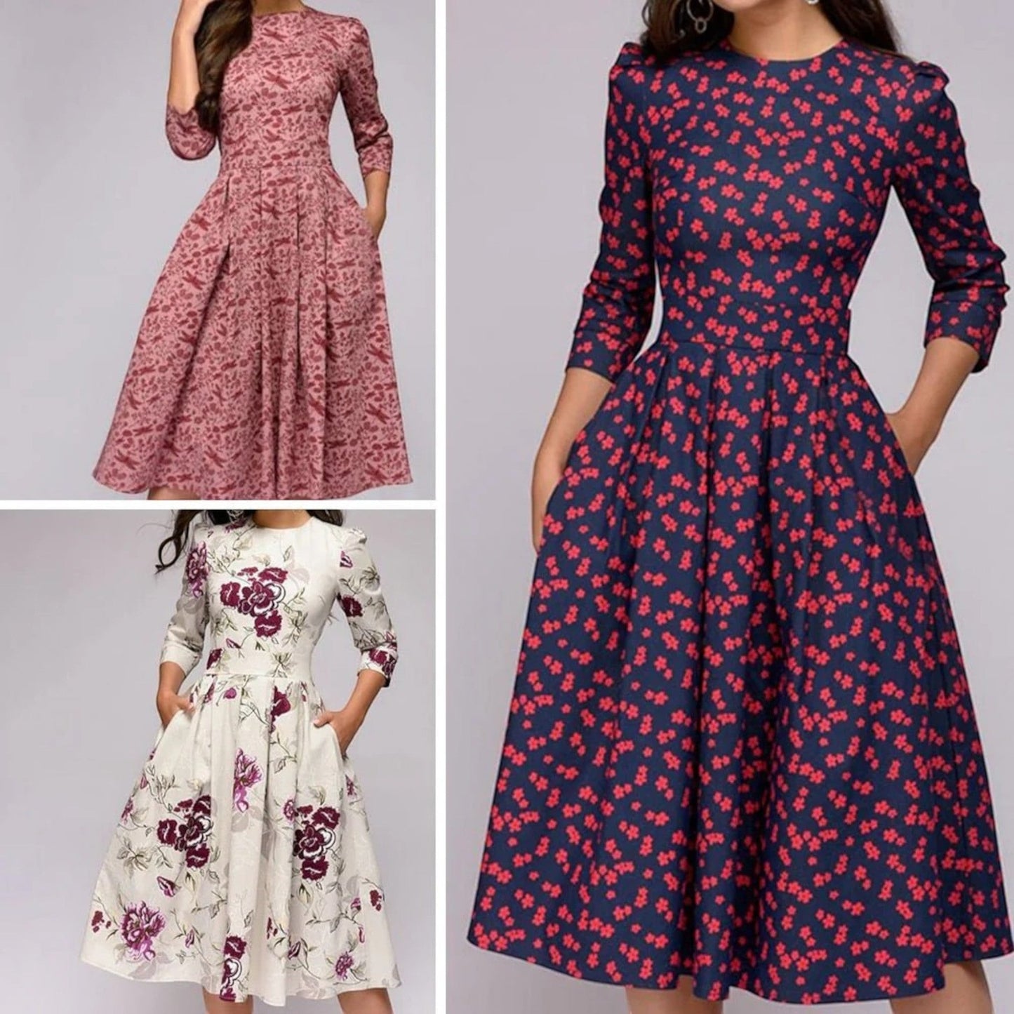 Pia – Abito Midi Con Scollo Rotondo E Fantasia Floreale Ricercata