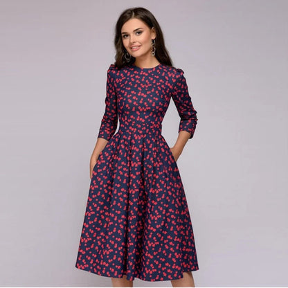 Pia – Abito Midi Con Scollo Rotondo E Fantasia Floreale Ricercata