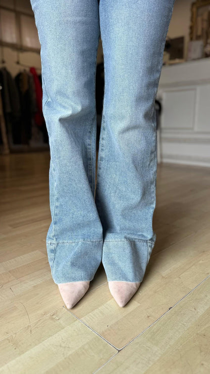 Itala - Jeans Palazzo Donna Elastico Vita Alta Casual
