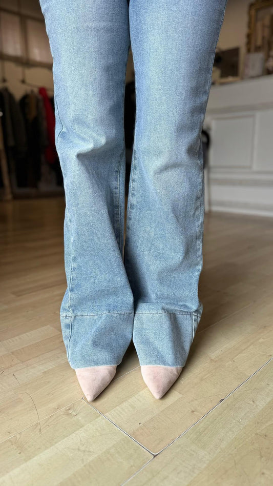 Itala - Jeans Palazzo Donna Elastico Vita Alta Casual
