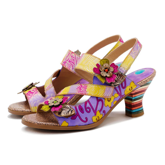 Rexa - Sandali Artigianali Donna Tacco Righe Colorate Comfort