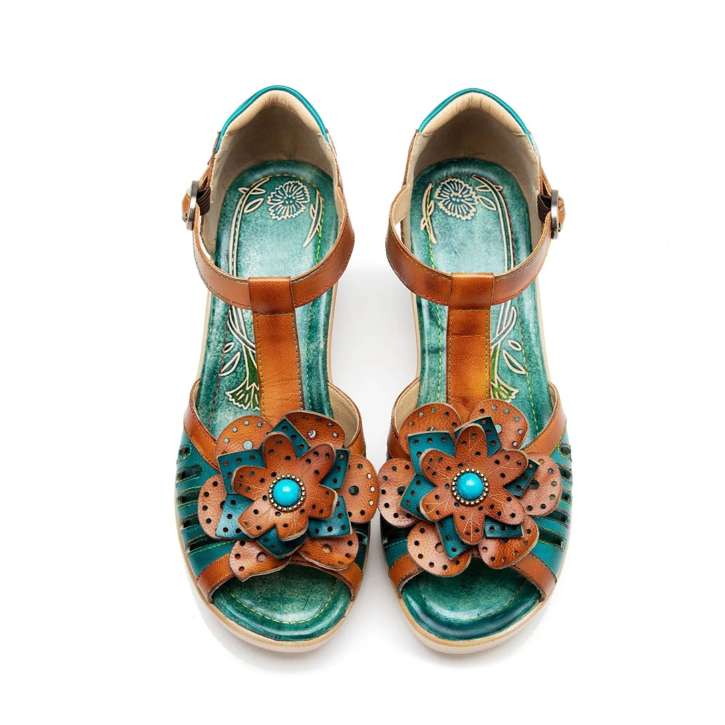 Rexia - Sandali Donna Bocca di Pesce Fiori Vintage Artigianali