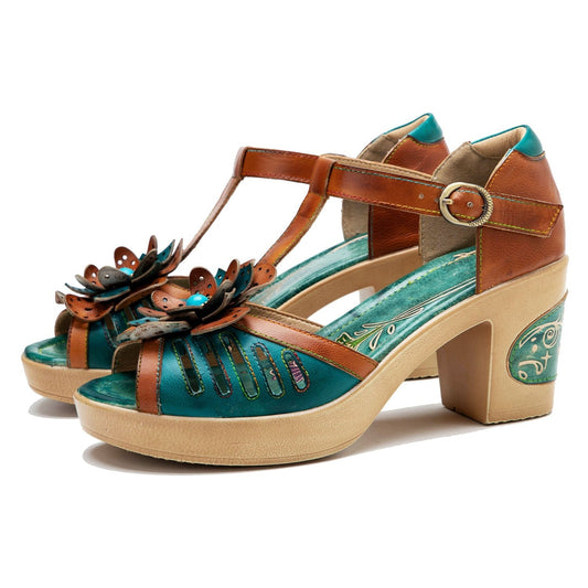 Rexia - Sandali Donna Bocca di Pesce Fiori Vintage Artigianali