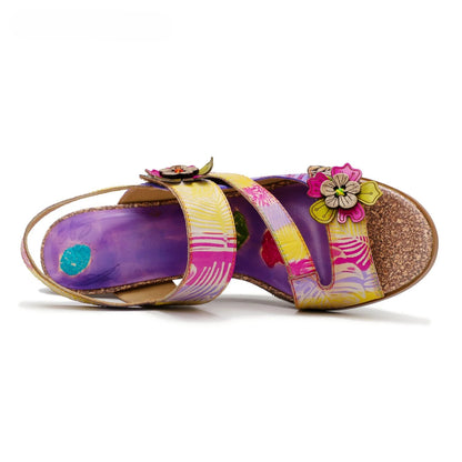 Rexa - Sandali Artigianali Donna Tacco Righe Colorate Comfort