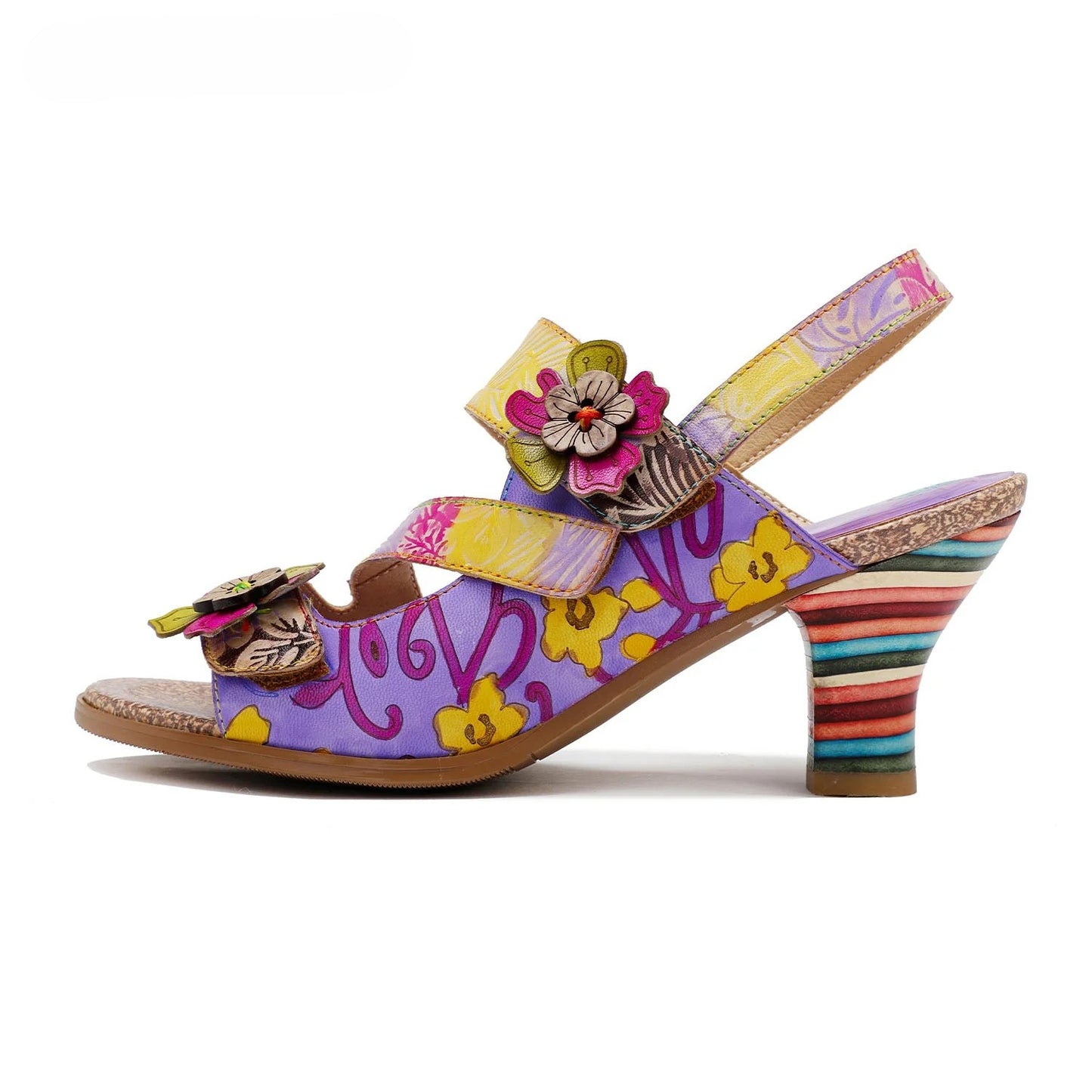 Rexa - Sandali Artigianali Donna Tacco Righe Colorate Comfort