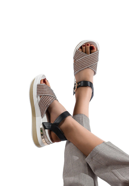 Renza - Sandali con zeppa plateau in ecopelle donna