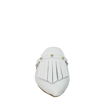 Rine – Slippers a Punta Bianche con Frange e Borchie