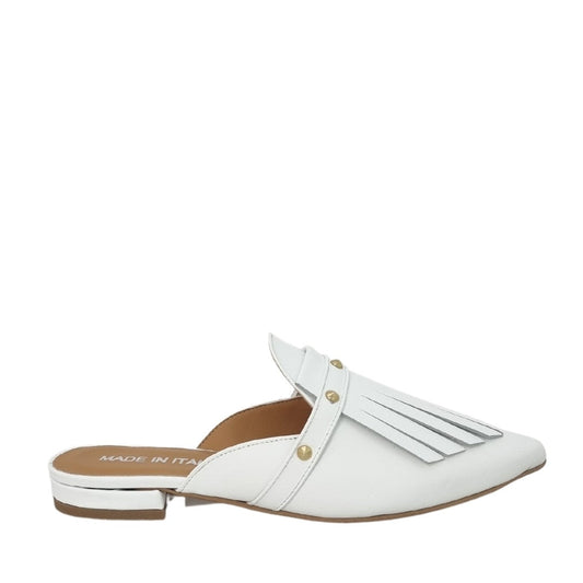 Rine – Slippers a Punta Bianche con Frange e Borchie