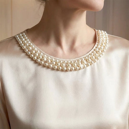 Lorenza - Blusa Lucida Colletto Perle Donna Elegante
