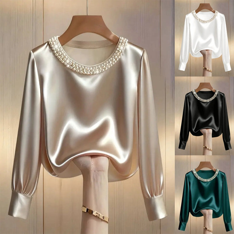 Lorenza - Blusa Lucida Colletto Perle Donna Elegante