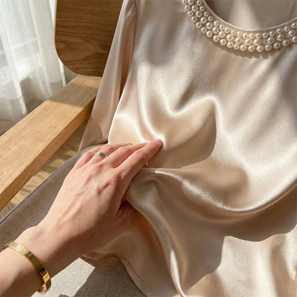 Lorenza - Blusa Lucida Colletto Perle Donna Elegante