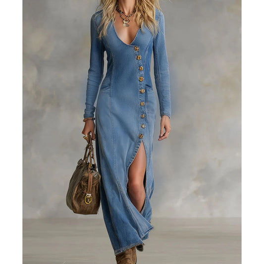 Rinae - Maxi abito a maniche lunghe con scollo a V
