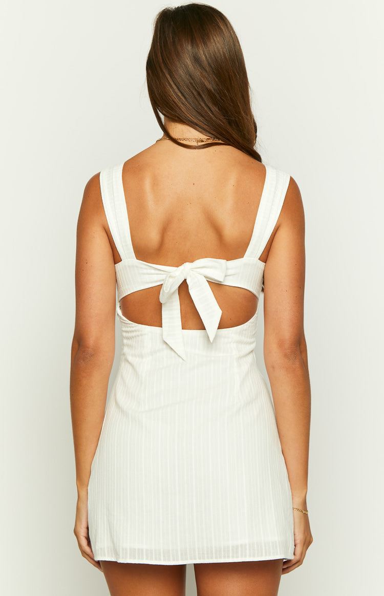 Melodia – Taylor Abito Mini Party con Pizzo e Scollo Quadrato Bianco