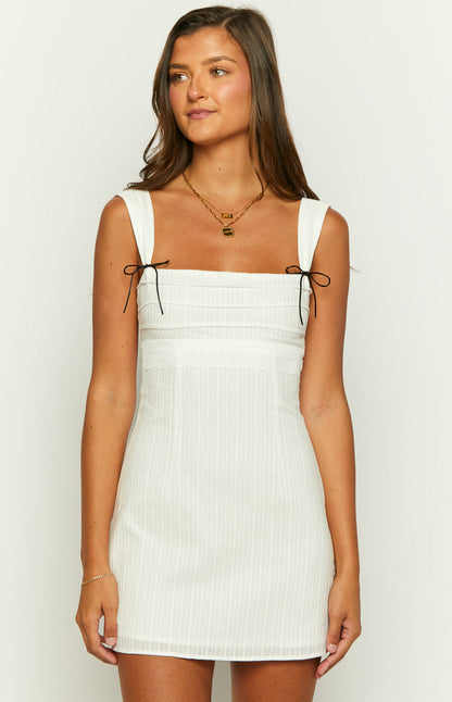 Melodia – Taylor Abito Mini Party con Pizzo e Scollo Quadrato Bianco