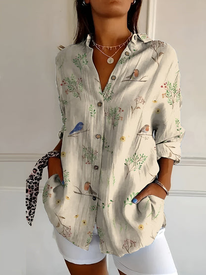 Eugenia - Blusa donna bottoni stampa moderna versatile