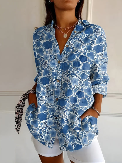 Eugenia - Blusa donna bottoni stampa moderna versatile