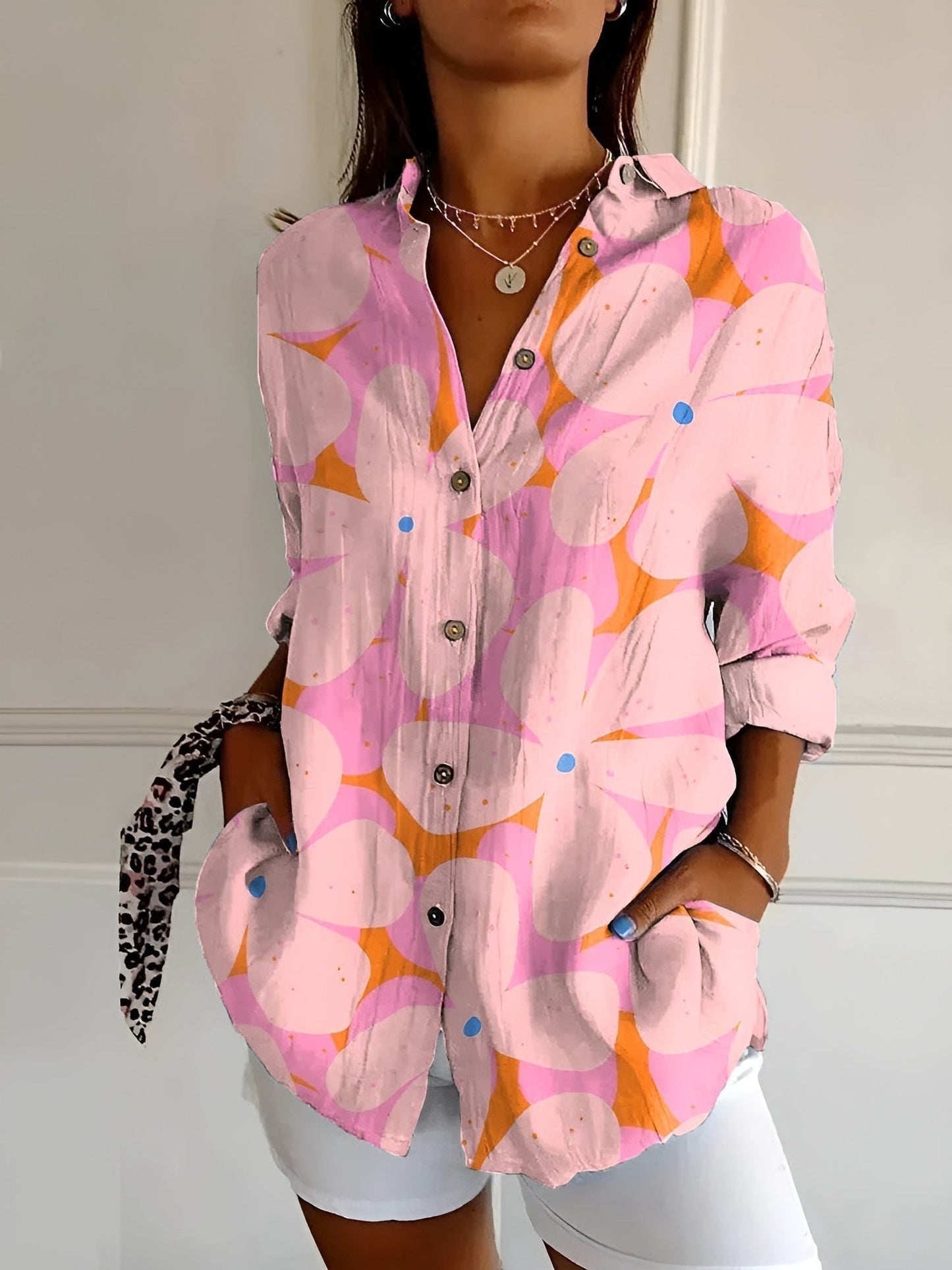 Eugenia - Blusa donna bottoni stampa moderna versatile