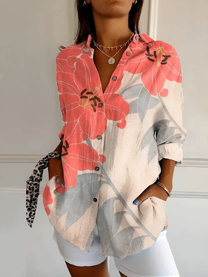 Eugenia - Blusa donna bottoni stampa moderna versatile